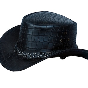 Leather Cowboy Hat Australian Stylish Black Cowboy Hat Real Cowhide Leather Stylish Band Western Leather Gifts For Cowboy
