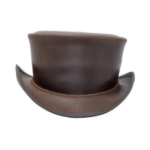 Handmade Top Hat Steampunk Leather Top Hat Unbanded Brown Eldorado Top Hat  Biker Rider Gothic Style Top Hat Halloween Memorial Accessories