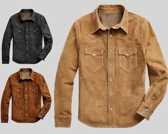 Vintage Suede Leather Trucker Shirt, Western Cowboy Style