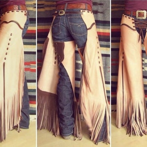 Handmade Cowgirl Chap Leather Chap Beige Brown Ladies Pant Rodeo chap Western Girls Accessories Gifts For Her , Gifts For Women