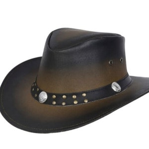 Leather Cowboy Hat Australian Stylish Shaded Brown Cowboy Hat Real Cowhide Leather Stylish Bull Band Western Leather Gifts For Him