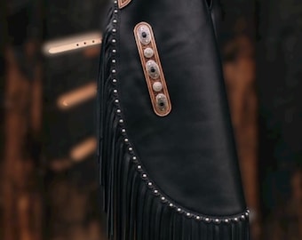Native American Rindsleder schwarz Canchoo Stil Leder Hose Chap handgemachte Western Cowboy Chap Berg Männer Western Chaps Geschenke für Männer