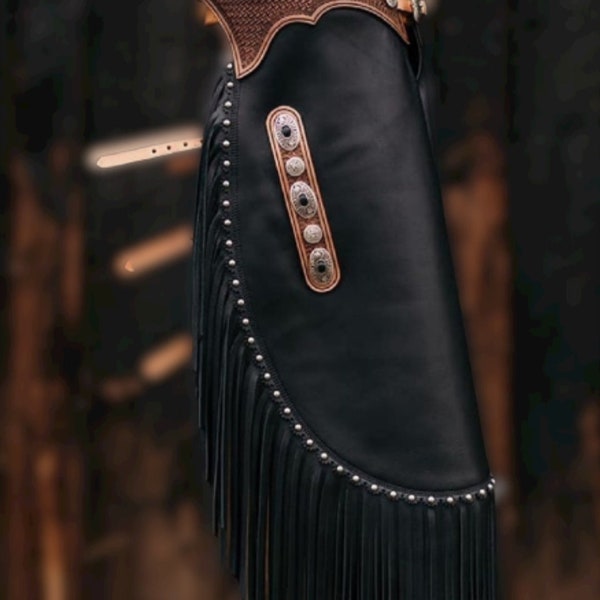 Native American Rindsleder schwarz Canchoo Stil Leder Hose Chap handgemachte Western Cowboy Chap Berg Männer Western Chaps Geschenke für Männer