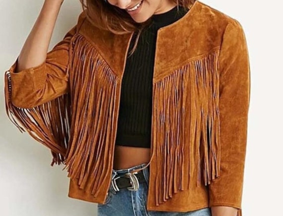 Veste daim franges femme sale