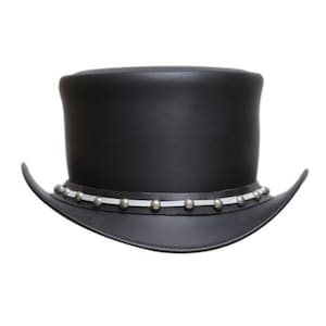 Leather Top Hat - Band With Steel Rivets - Steampunk Eldorado Top Hat - Gothic Hat Handmade with !00% Cowhide Leather - Gifts For Her