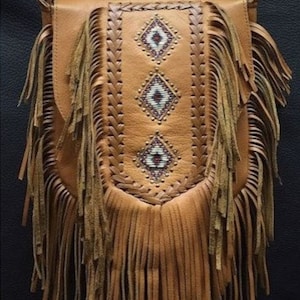 Leather Fringes Cross Body Bag Handmade Cowgirl Tan Brown Leather Ladies Bag , Boho Fringes Purses Gifts For Her