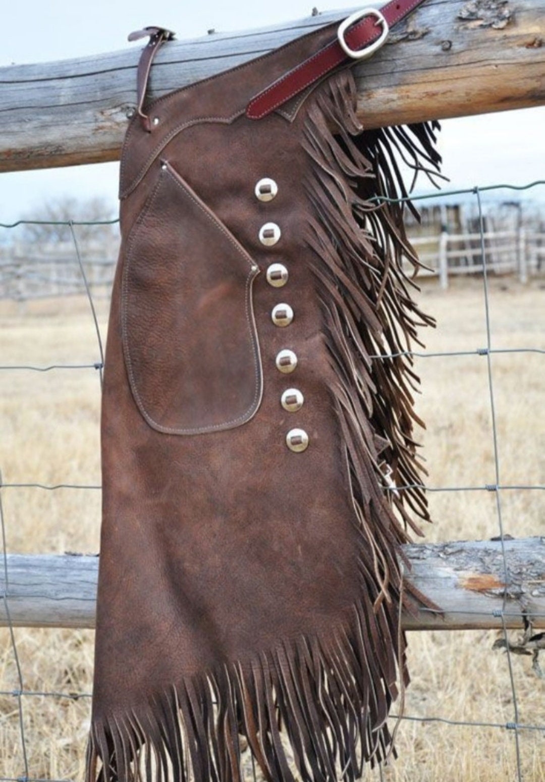 Native American Cowhide Chocolate Brown Leather Pant Chap Handmade