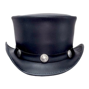 Leather Top Hat - Buffalo Band With Bull Buttons - Handmade With 100% Cowhide Leather - Memorial Accessories Hat Gifts For Her Gifts For Him