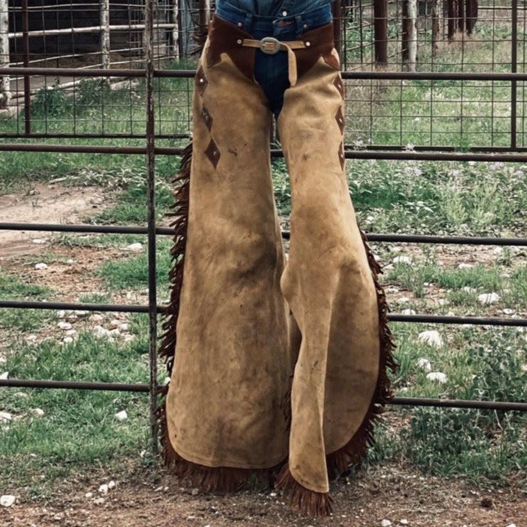 Handmade Cowgirl Chap Buck Skin Suede Leather Pant Rodeo Chap Western