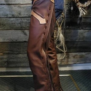 Handmade Cowboy Brown Shaded Leather Pant Rodeo Chap Western Cowboy Leather Chap Wild West Fashion Chap , Horse Gifts For Men