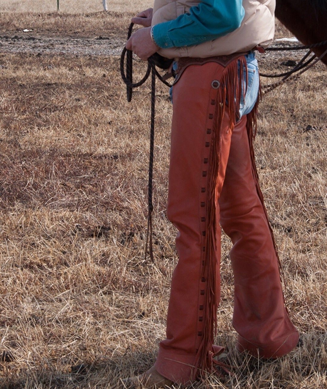 Cowhide Rodeo Chaps Handmade Native American Brown Cowhide Fringes Style Pant Chap Western ...
