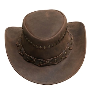 Leather Cowboy Hat Australian Stylish Brown Cowboy Hat Real Cowhide Leather Stylish Band Western Leather Hat New With Tags Gifts For Him