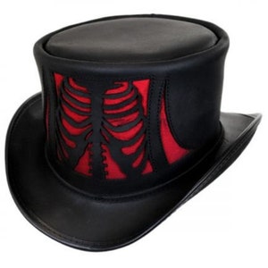 Black Leather Top Hat Handcrafted Top Hat Ribs Style Gothic Hat / Steampunk Top Hat -  Halloween Hat Gifts For Him , Gift For Her