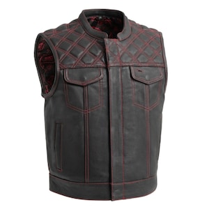 Leather Vest Hunt Club Style Leather Denim Vest Builder Diamond Quilted Custom Motorcycle Biker Leather Vest Original Premium Rider Gifts