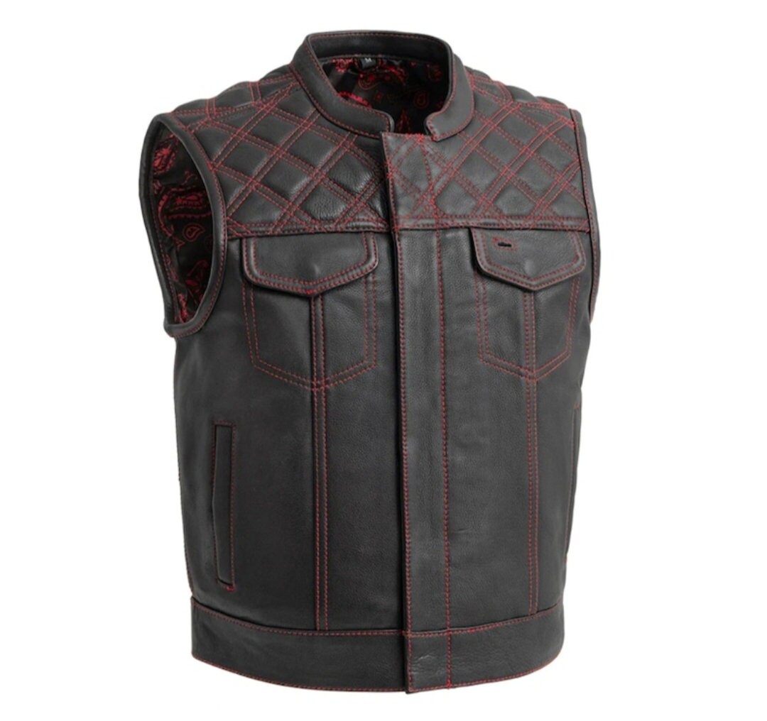 Mens leather motorcycle vest sale