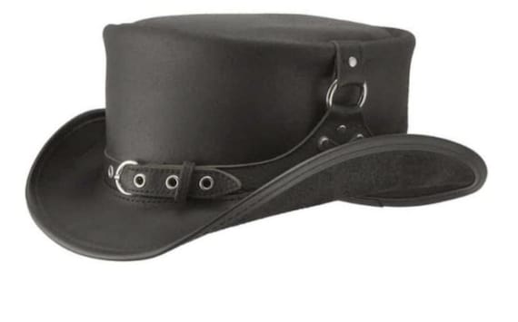 Hand Made Top Hat El Dorado Top Hat Stylish Band Steampunk Black Leather Top Hat Biker Motorcycle Rider Gothic Hat Vintage Black Top Hat