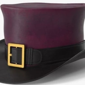 Black & Purple Leather Top Hat Handcrafted Buckle Style Band Steampunk Top / Gothic Hat Halloween Top Hat Gifts For Him , Gift For Men