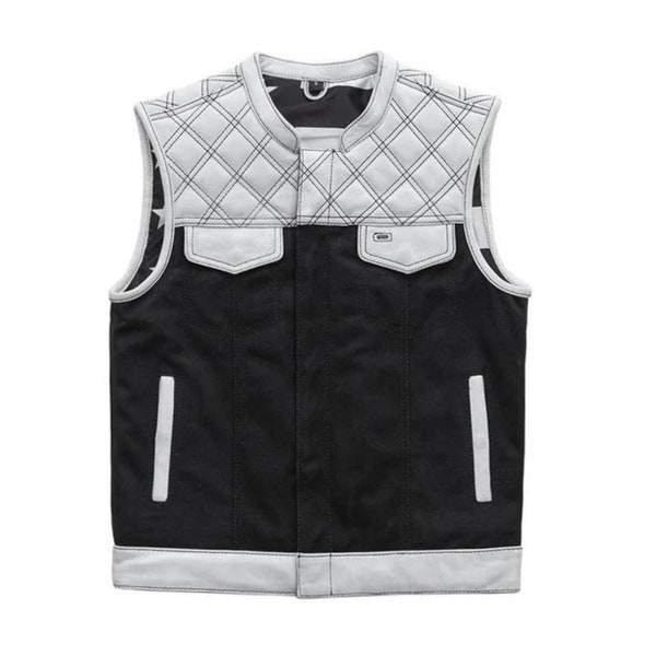 Débardeur homme Hunt Club Builder cuir blanc matelassé diamant noir Denim personnalisé moto motard gilet Stinger's homme en cuir gilet cavaliers cadeau