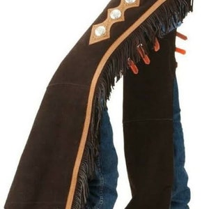Handmade Cowboy Buck Skin Suede Leather Pant Western Cowboy Chap Mountain Men Horse Riding Chap Gifts For Men , Gifts For Cowboy