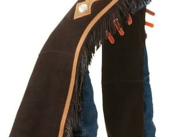 Handmade Cowboy Buck Skin Suede Leather Pant Western Cowboy Chap Mountain Men Horse Riding Chap Gifts For Men , Gifts For Cowboy