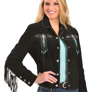 Fringe Suede Women&#39;s Jacket, Fringe Western Vintage Jacket Ladies Leather Jacket, Genuine Suede Leather, Western Jacket, Gifts For Women