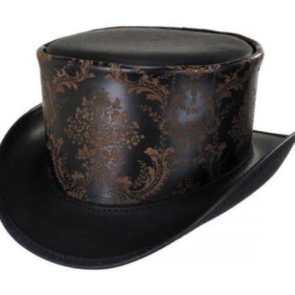Chapeau haut de forme en cuir noir fabriqué à la main, chapeau victorien de style royal / chapeau haut de forme steampunk, chapeau gothique, cadeaux pour lui, cadeaux pour hommes