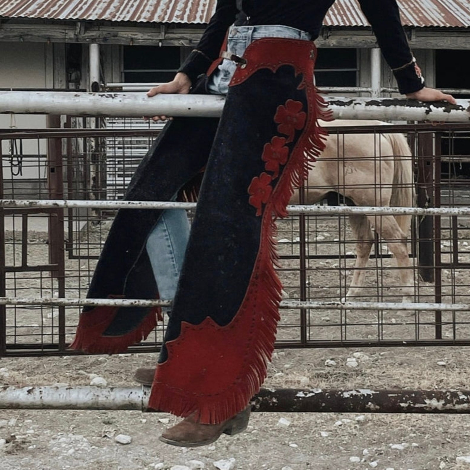 Handmade Cowgirl Chap Buck Skin Suede Black Leather Pant Rodeo Chap ...