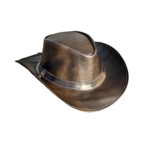 Hand Made Brown Leather Hat Cowboy Hat Wax Leather Western Horse Riding Brown Hat Gifts For Her , Gifts For Him