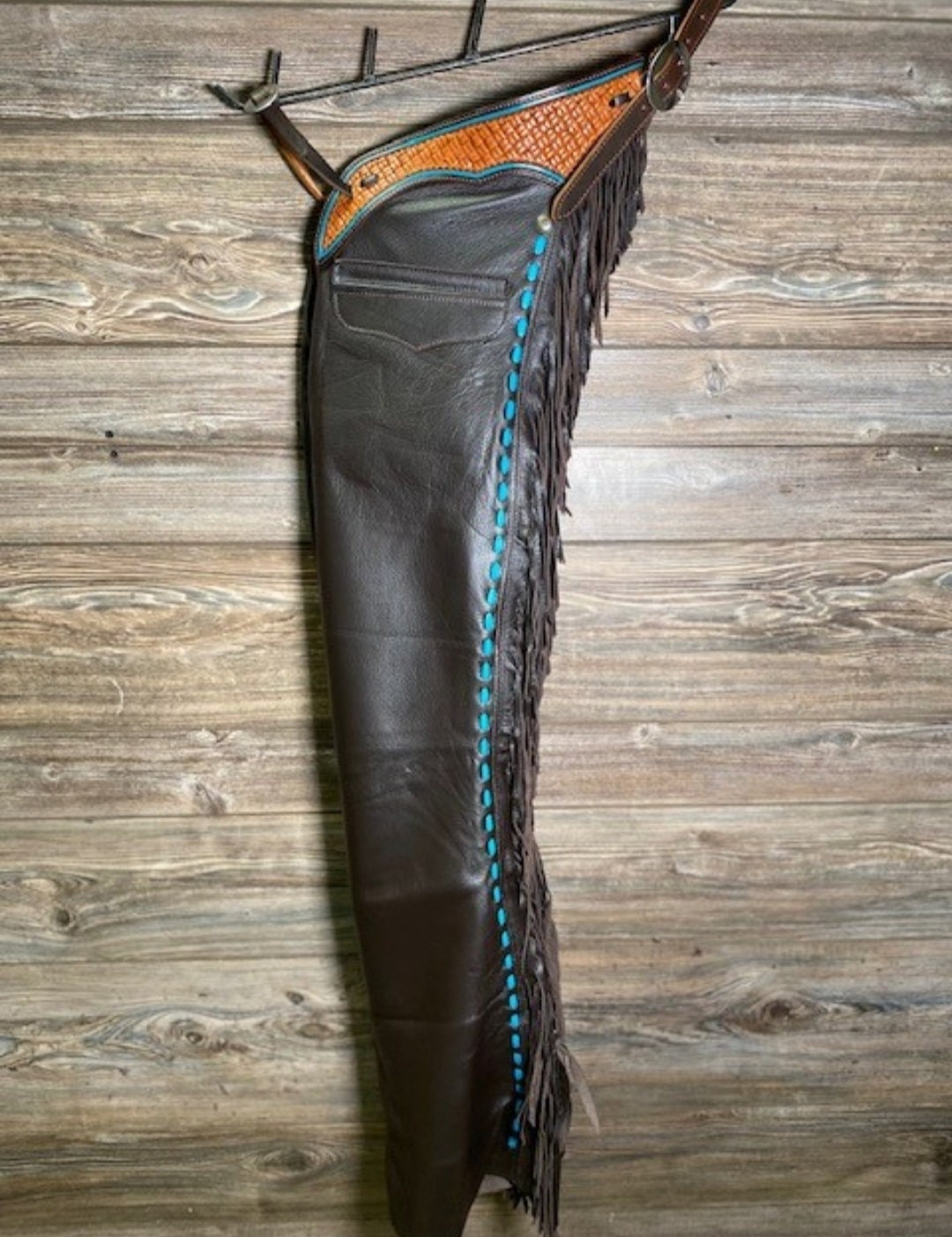 Handmade Native American Black Cowhide Fringes Style Pant Chap Western