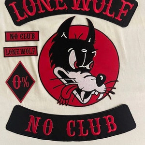 Lone Wolf No Club Back Patch, Embroidery Patch 35cm iron on