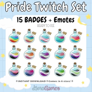 Pride Potion Bit Badges | Set of 15 Digital Twitch Sub or Bit Badges | LGBTQ+ Streamer Graphics