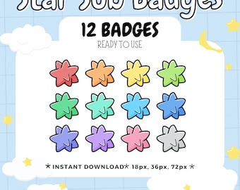 Multi-Colored Star Twitch Sub Badges Ready to Use for Twitch
