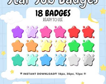 18 Multi-Colored Star Twitch Sub or Bit Badges Ready to Use for Twitch