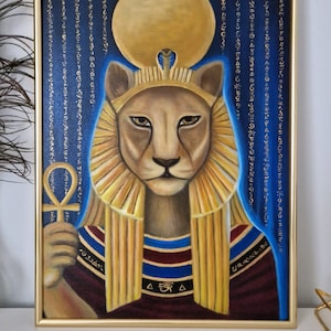 Sekhmet art print,Egyptian lion goddess of healing,Egyptian goddess Sekhmet,hight quality Giclee print,from original oil painting,light code
