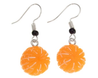 Cute Earrings Food Theme. Mandarin Orange Earrings Dangle. Fruit Lovers Jewelry Gift for Adults, Women, Girls. Kawaii Mini Food. Realistic