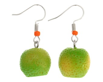 Orange Fruit Earrings Green. Long Dangle Women's Jewelry. Cute Tropical Drop Earrings with Citrus. Vegan Gift for Girls. Aesthetic, Acrylic