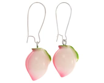Fruity Tropics Pink Earrings Fruit Design. Dangle Peach Earrings with Real Fruit Plastic Charm. Resin Drop Earrings. Fruit Earrings Peaches