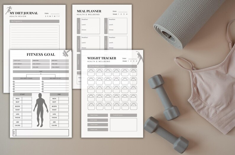 Fitness Planner Printable - Daily Exercise Log, Workout Tracker, Meal ...