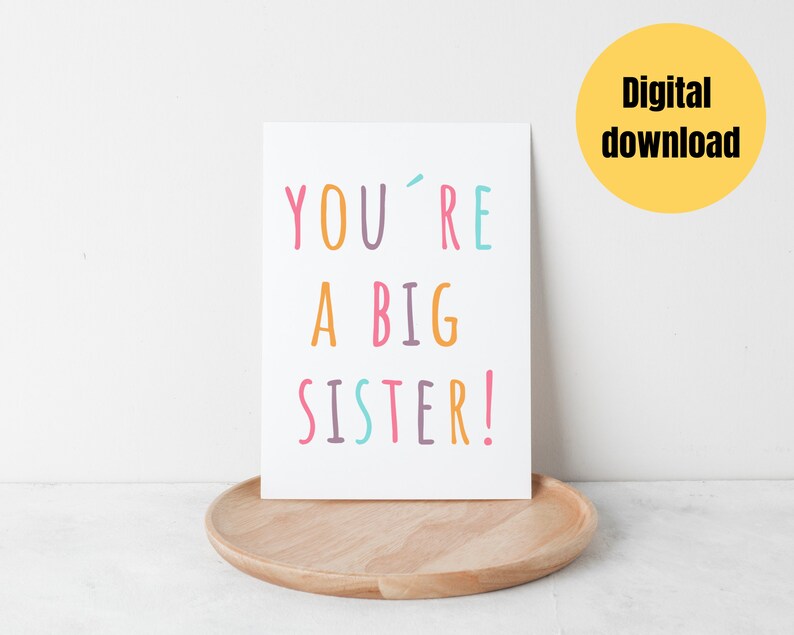 Big Sister Card 4x6 Instant Download Celebration Card for New Big ...