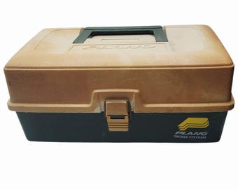 Scatola porta attrezzi da pesca vintage Plano modello 4100, verde/marrone chiaro, 1 vassoio, Made in USA