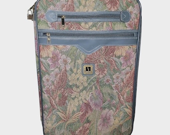 Vintage Floral Tapestry Rolling Carry On Suitcase Leisure Luggage 90s Travel Bag