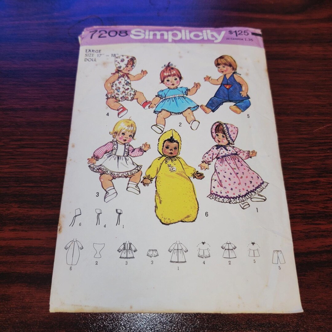 Vintage Simplicity 7208 Baby Doll Clothes Sewing Pattern 17–18