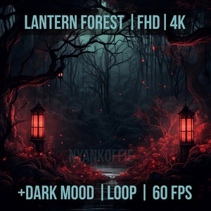 Animated Lantern Forest River Flow Dark Academia Background Wallpaper for VTuber |Twitch | The Frame Wallpaper | MP4 | 4K | HD | Loop