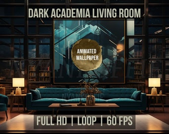 Animated Petals Dark Academia Living Room Snow Background Desktop HD Wallpaper | Montage | VTuber | Twitch | MP4 | Loop | Winter