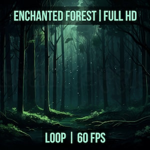 Sfondo animato silenzioso, incantato, magico, foresta, Dark Academia, stile sfondo per montaggio / VTuber / Twitch / MP4 / Halloween