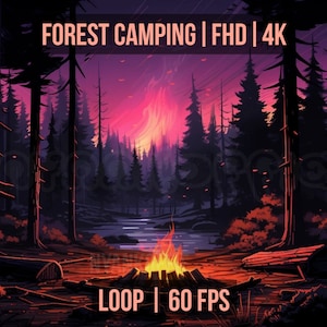 Animated Campfire Forest Dark  Background Wallpaper for VTuber |Twitch  | The Frame Wallpaper | MP4 | 4K | HD | Loop