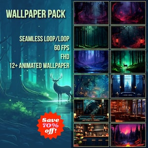 Pack de papiers peints animés Forêt magique enchantée sombre style universitaire Papier peint | Montage | VTuber |Twitch | MP4 | Halloween