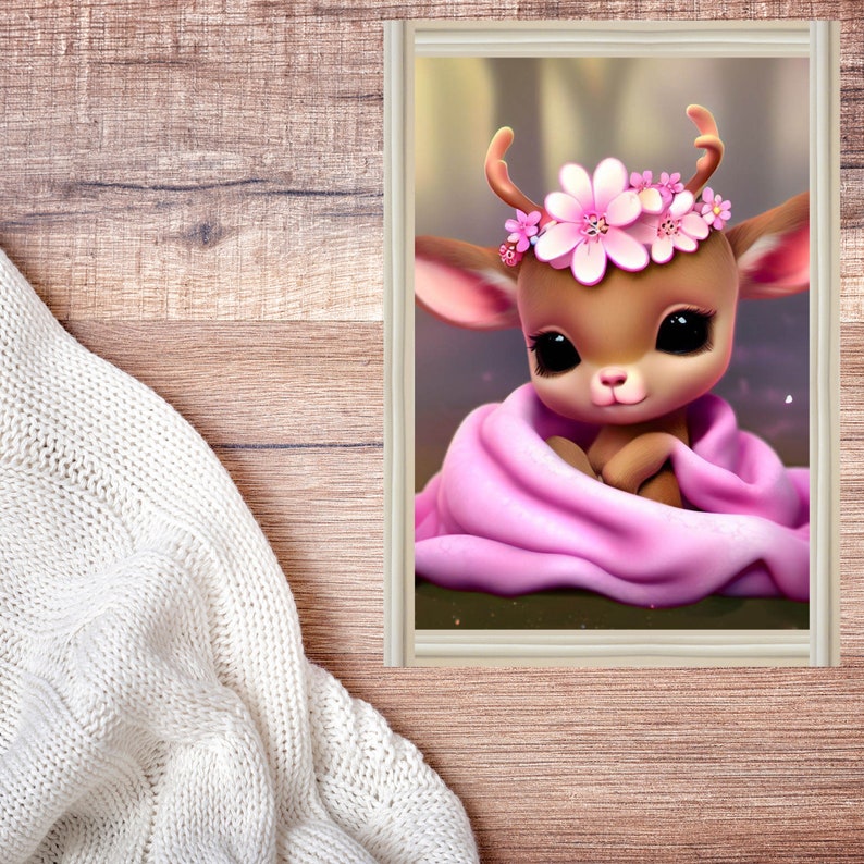 Cartoon Deer, Boy and Girl, AI Art, Mystical, Digital Download, Wall