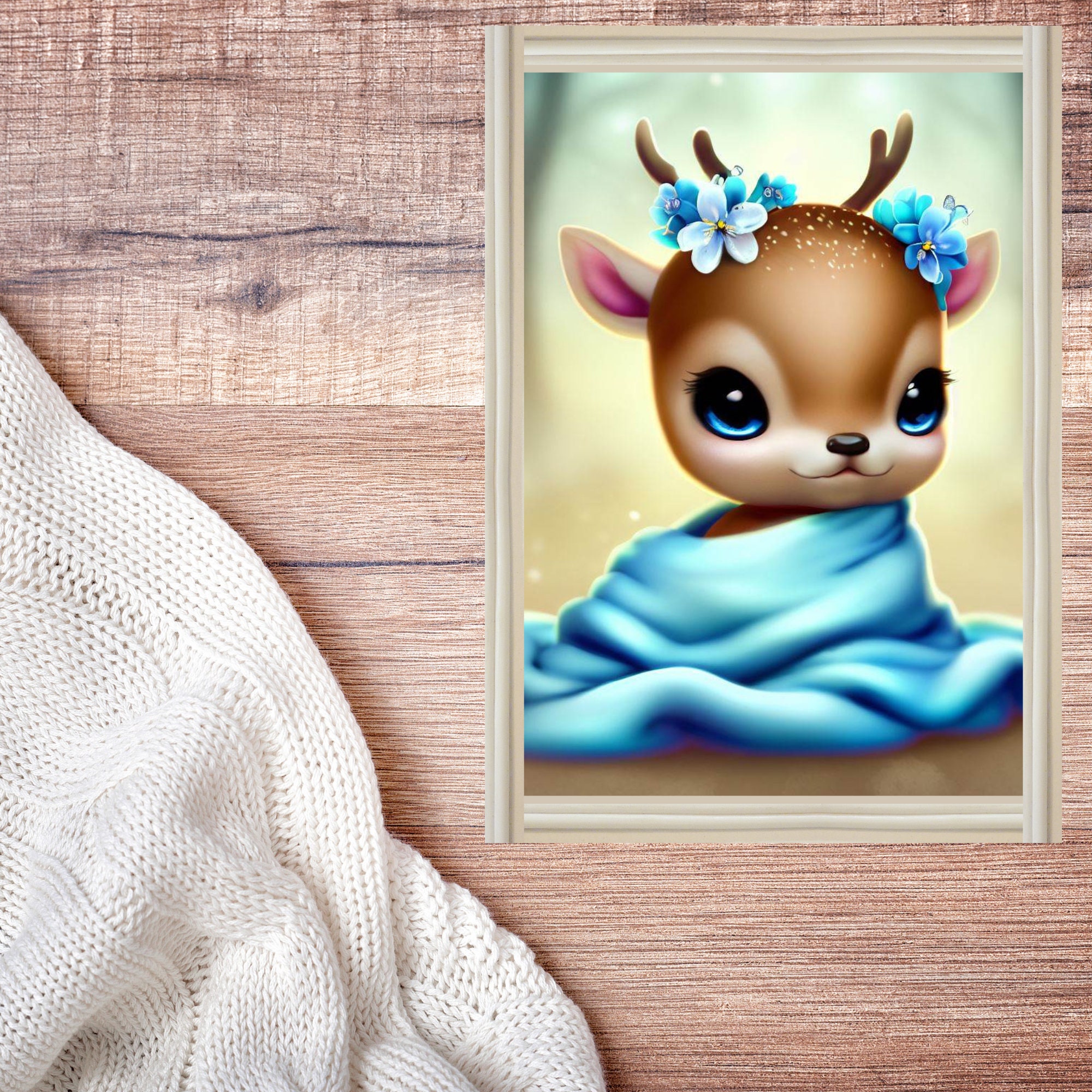 Cartoon Deer, Boy and Girl, AI Art, Mystical, Digital Download, Wall