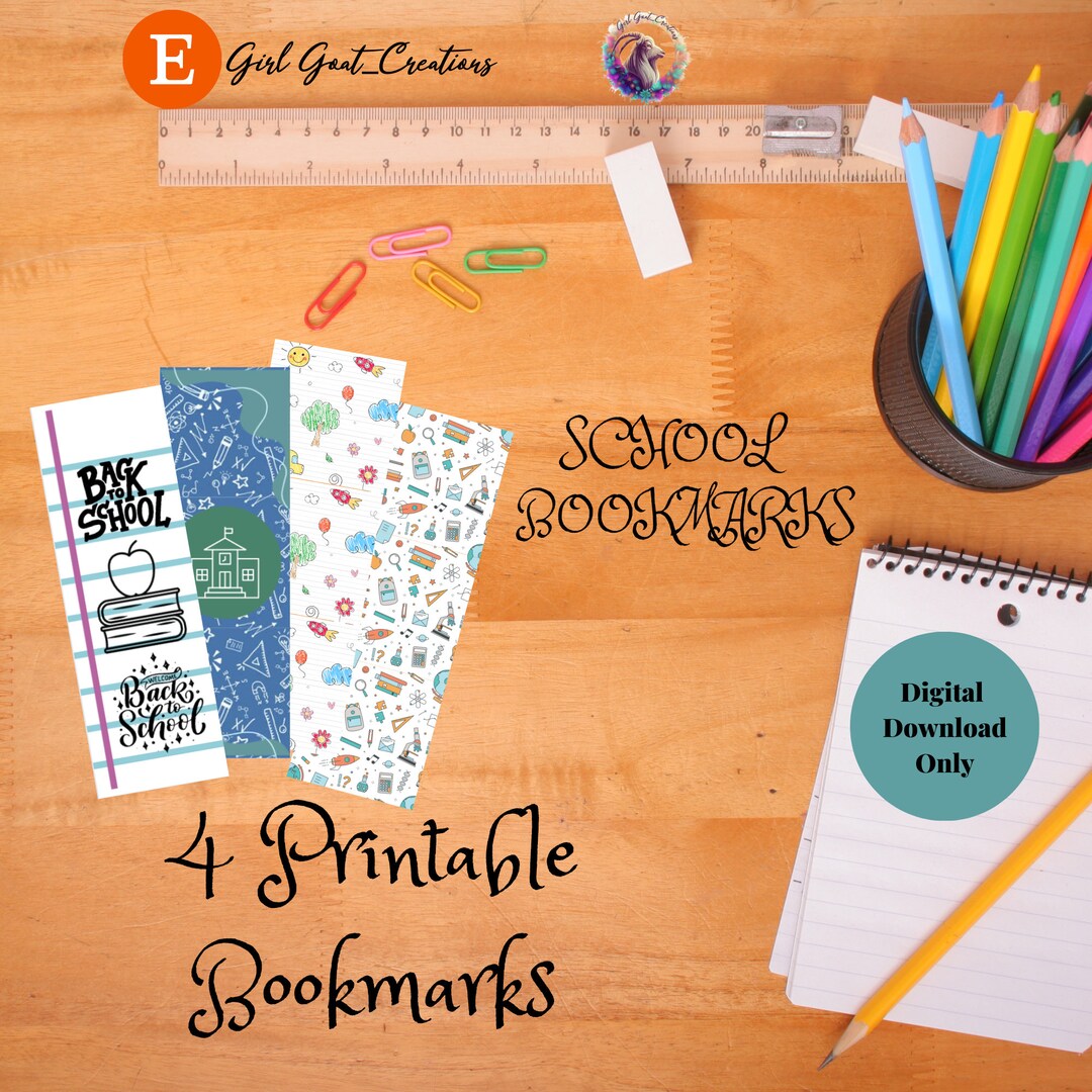 School Bookmarks Digital Print Printable Bookmarks Etsy